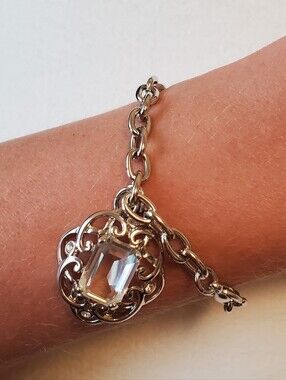 Swarovski Clear Crystal Filigree Charm On A Silver-tone Bracelet